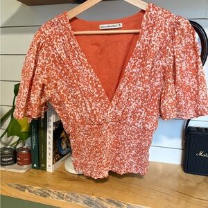 Abercrombie & Fitch Orange Floral Smocked Peplum Top – Size M